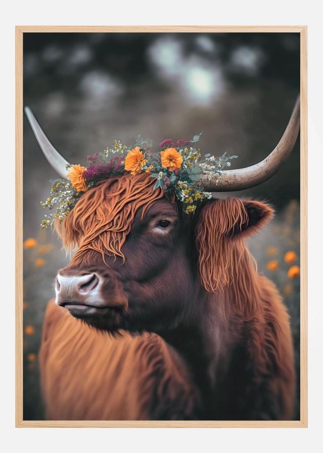 Highland Cow With Flowers Plakat