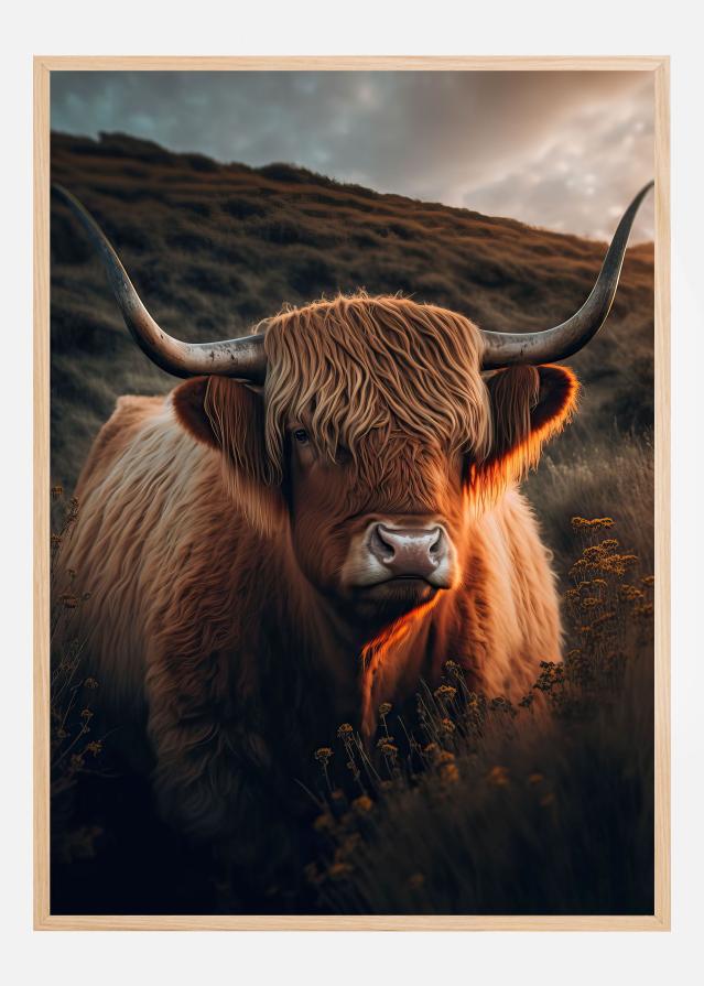 Highland Cow With Big Horns Plakat