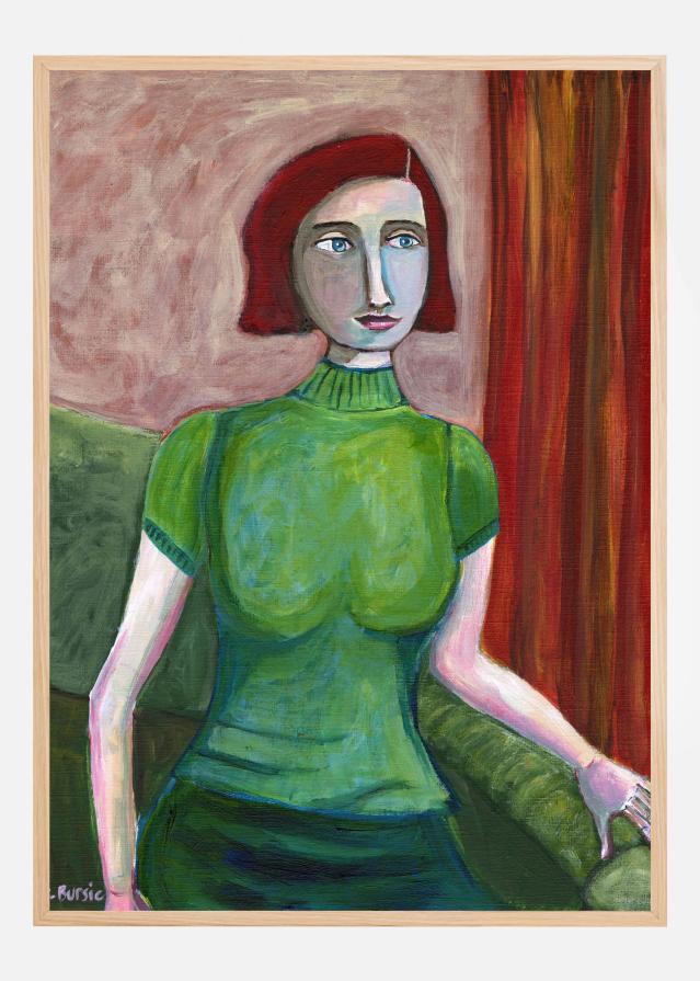 Vintage Red Head in Green Plakat