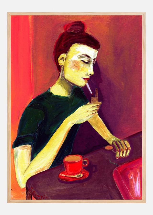 Lady lighting cigarette Plakat