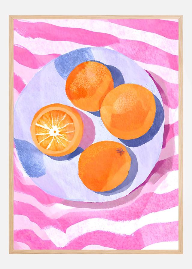 Orangen auf Teller Plakat