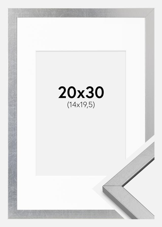 Okvir Minerva srebro 20x30 cm - Paspartout Bijela 15x21 cm