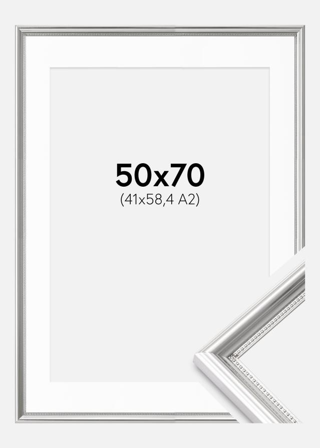Okvir Gala Srebro 50x70 cm - Paspartu Bijelo 42x59,4 cm (A2)
