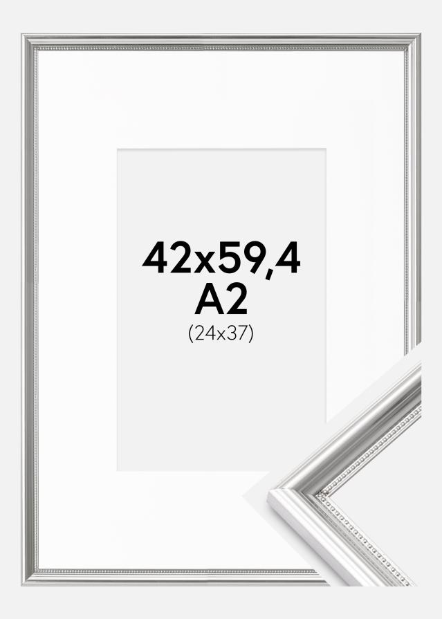 Okvir Gala Srebro 42x59,4 cm (A2) - Paspartu Bijelo 25x38 cm