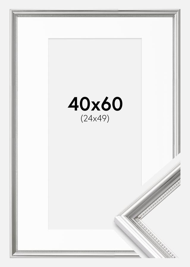 Okvir Gala Srebro 40x60 cm - Paspartu Bijelo 25x50 cm