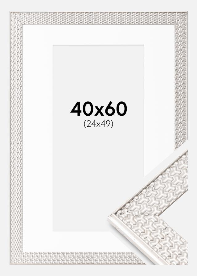 Okvir Grace Srebro 40x60 cm - Paspartu Bijelo 25x50 cm