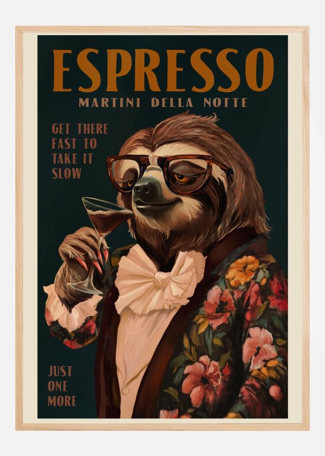 Art Deco Espresso Martini Drinking Sloth Plakat