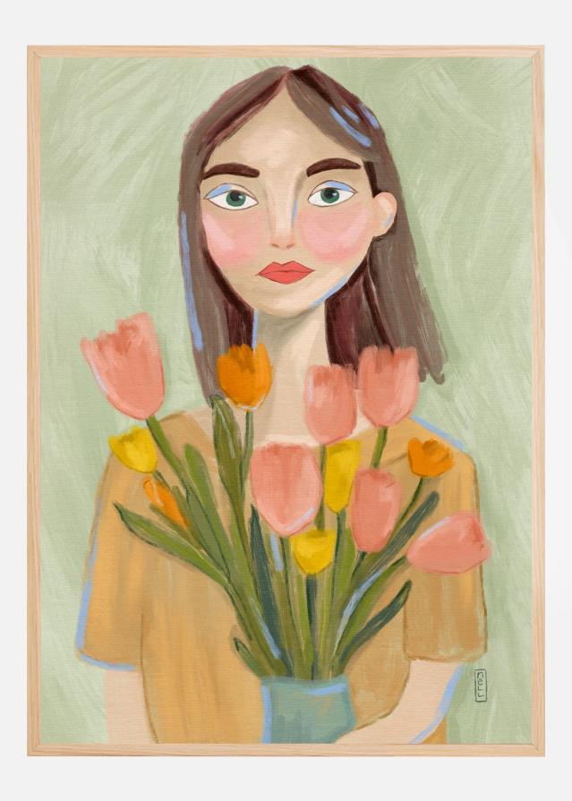A Girl with Tulips Plakat