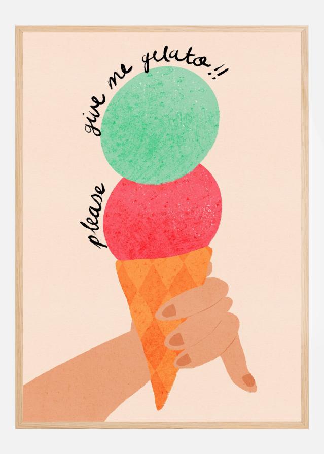 Please Give Me Gelato Ice Cream Typography Strawberry and Mint Plakat