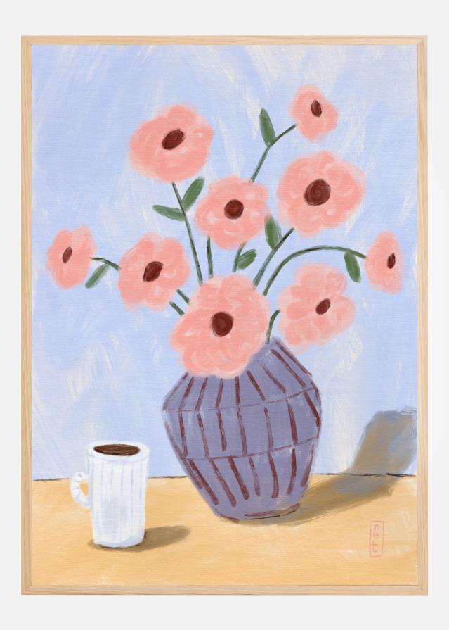 Coffee and Flowers Simple Still Life Painting Plakat
