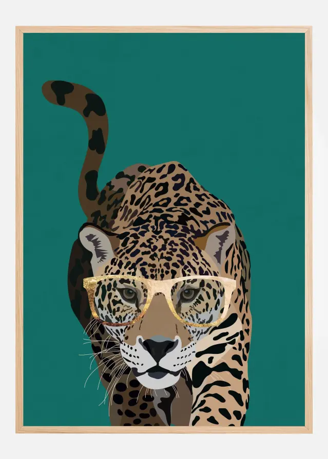 Curious green leopard Plakat