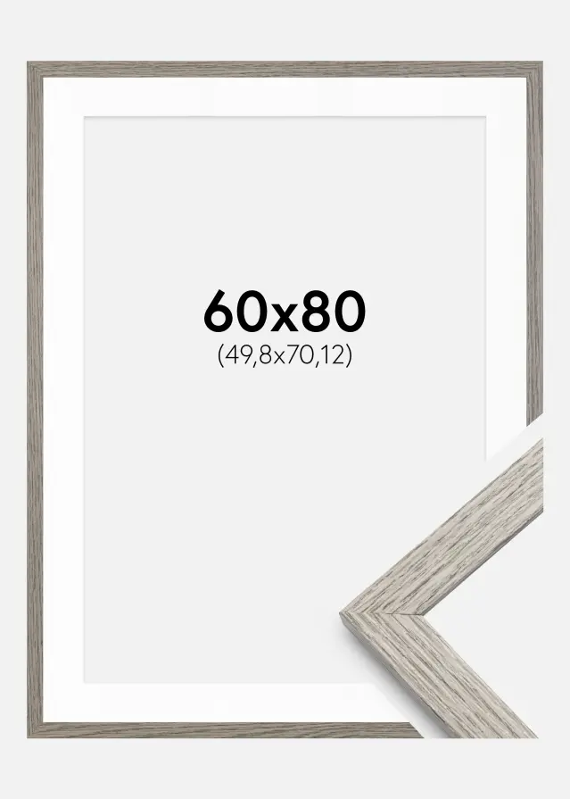 Okvir Stilren sivi hrast 60x80 cm - Paspartui Bijela 20x28 inča