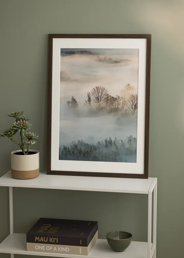 Okvir smeđe drvo 55x80 cm - paspartu Bijela 18x27 inča