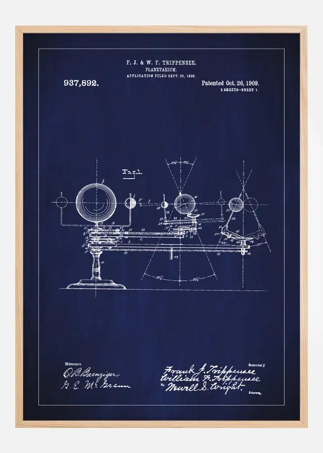 Patentni crtež - Planetarij - Plava Plakat