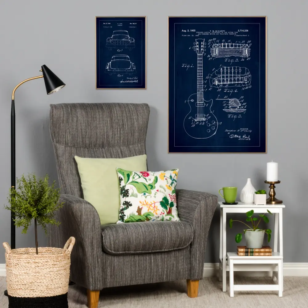 Patentni crtež - Električna gitara u - Plava Plakat