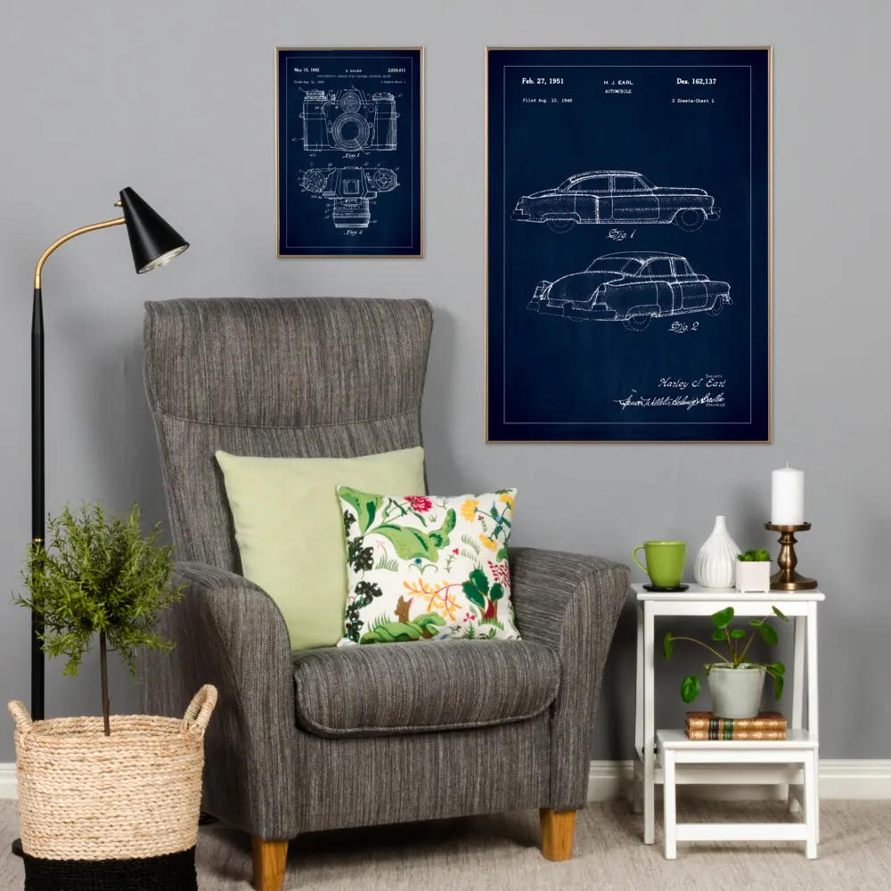 Patentni crtež - Cadillac u - Plava Plakat