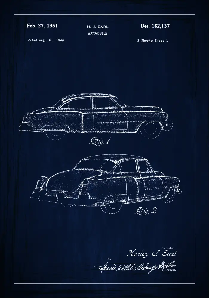 Patentni crtež - Cadillac u - Plava Plakat