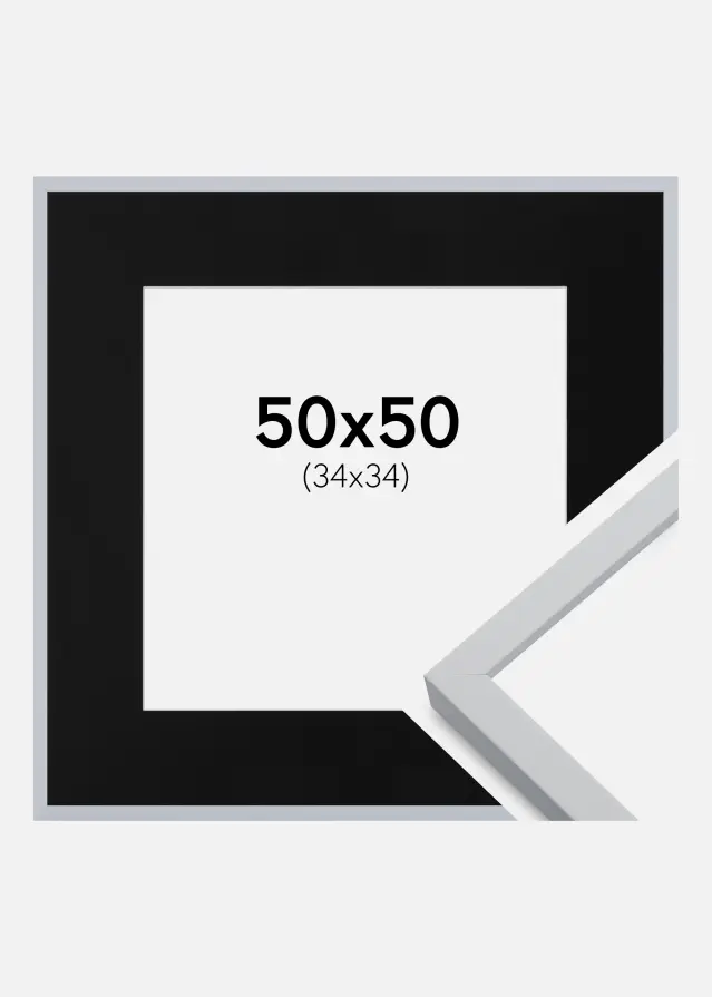 Okvir Oslo Bijelo 50x50 cm - Paspartu Crno 35x35 cm