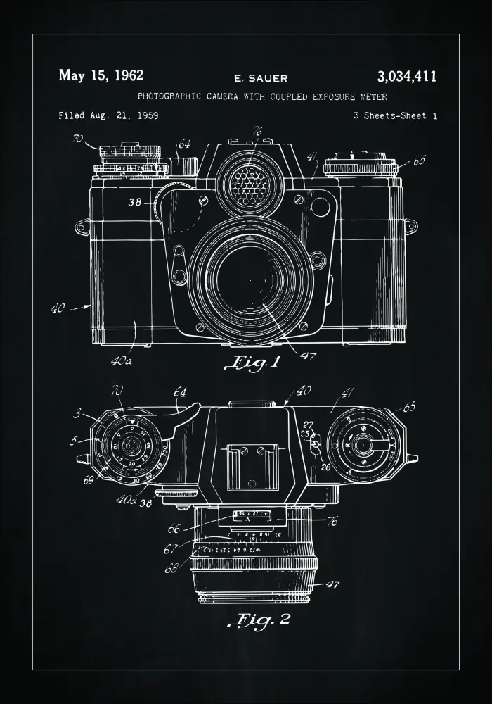 Patentni crtež - Fotoaparat u - Crno Plakat