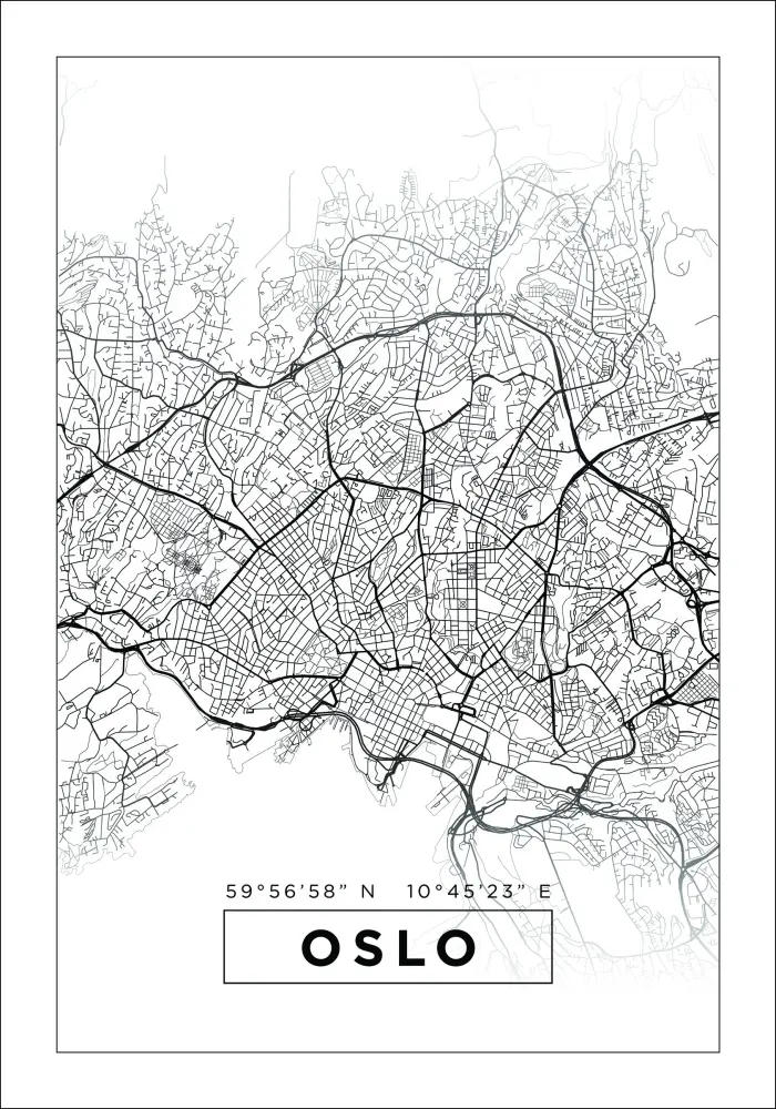 Karta - Oslo - Bijelo Plakat
