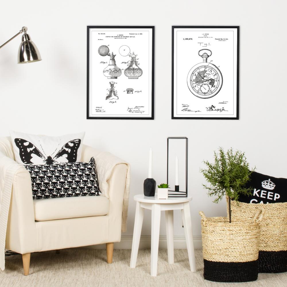 Patentni crtež - Džepni sat - Bijelo Plakat