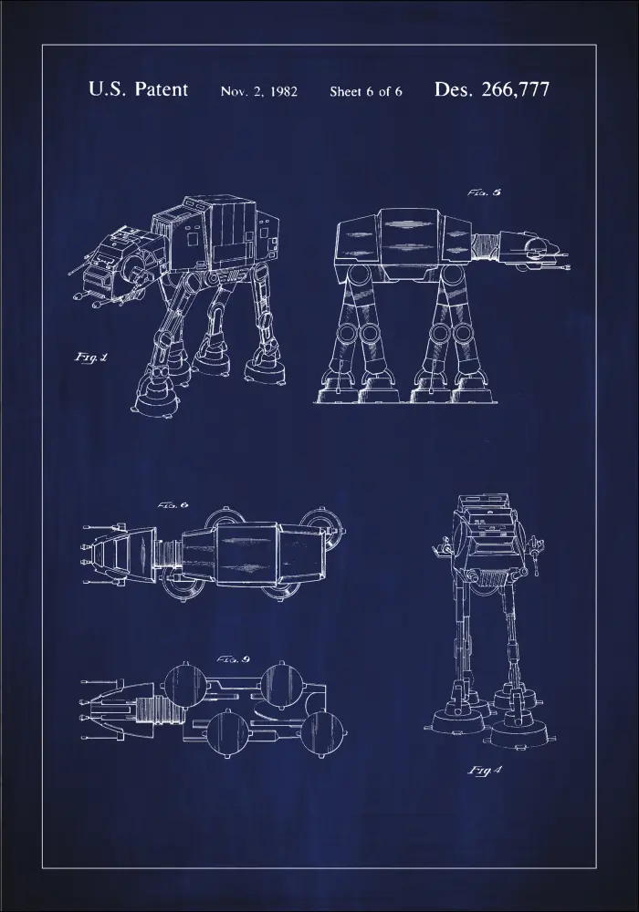 Patentni crtež - Star Wars - Walker - Plava Plakat