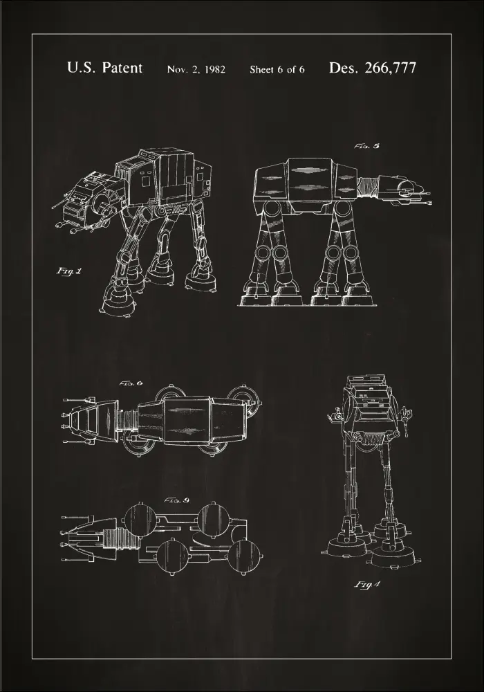 Patentni crtež - Star Wars - Walker - Crno Plakat