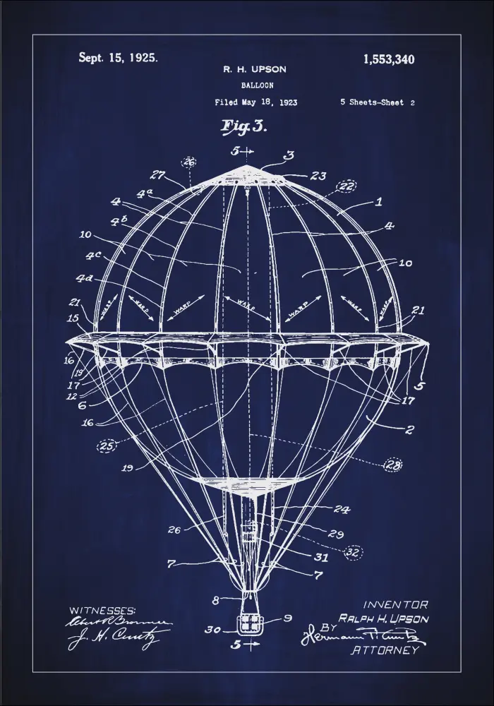 Patentni crtež - Zračni balon - Plava Plakat