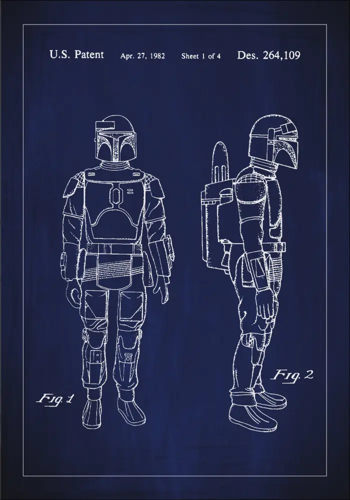 Patentni crtež - Star Wars - Boba Fett - Plava Plakat
