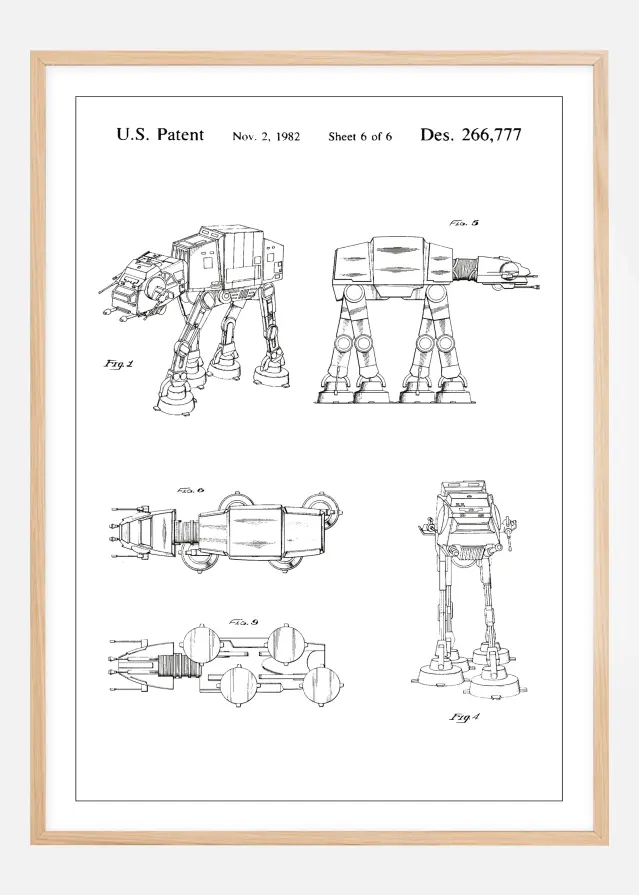 Patentni crtež - Star Wars - Walker - Bijelo Plakat