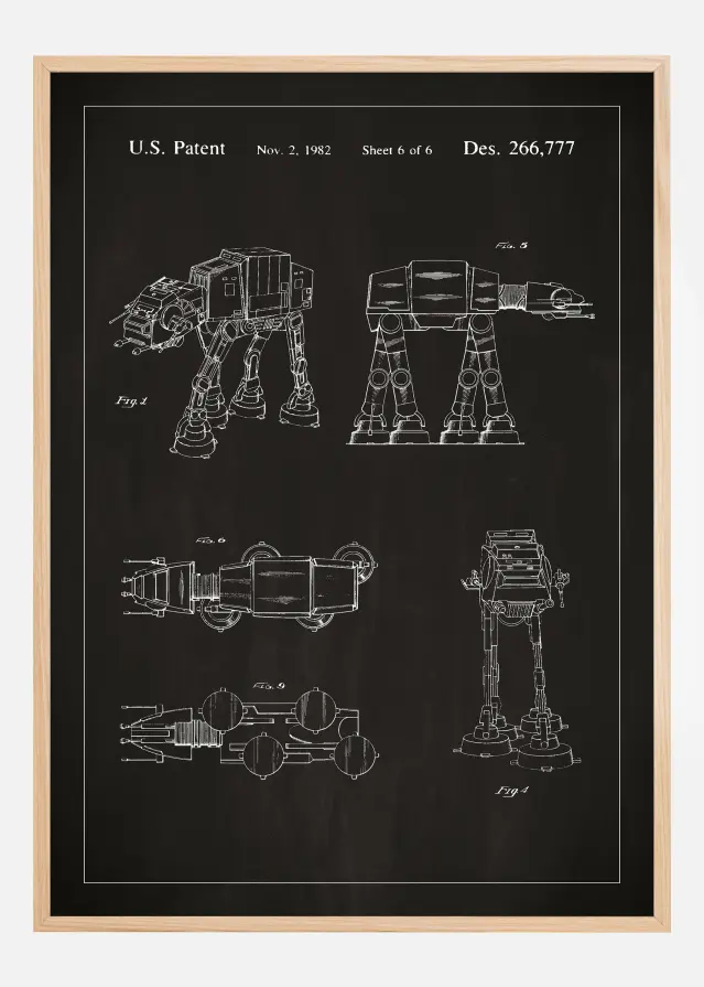 Patentni crtež - Star Wars - Walker - Crno Plakat