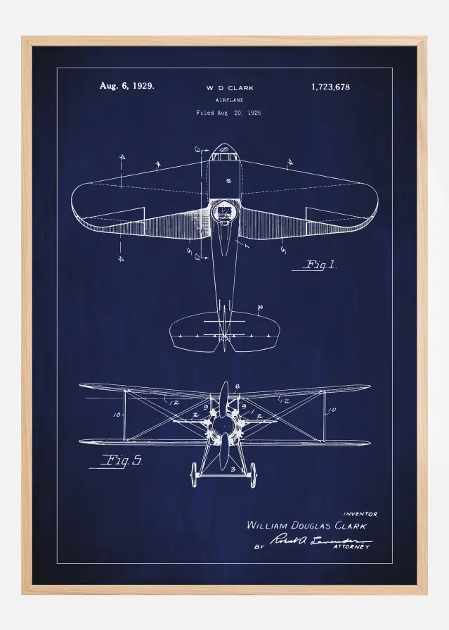 Patentni crtež - Zrakoplov - Plava Plakat