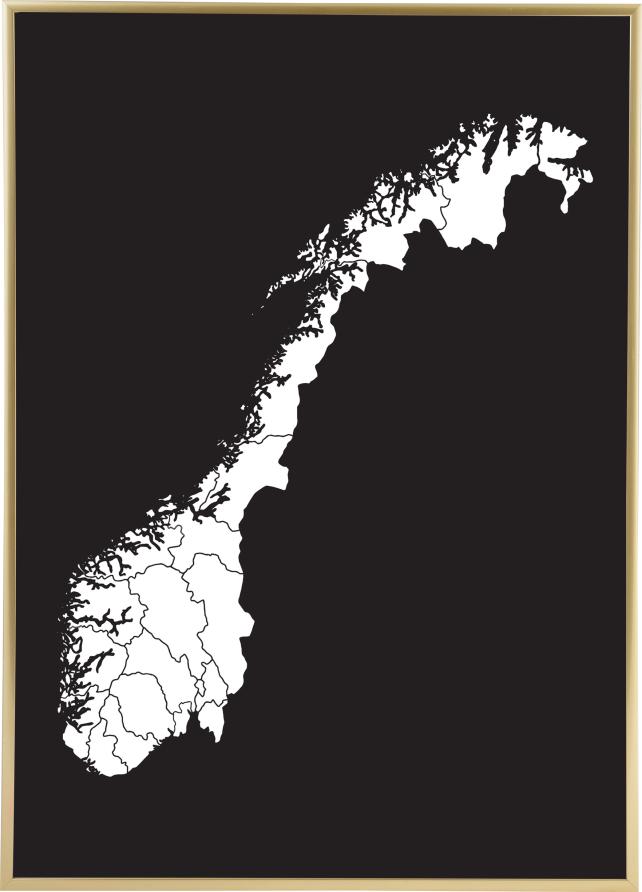 Karta - Norge - Bijelo Plakat