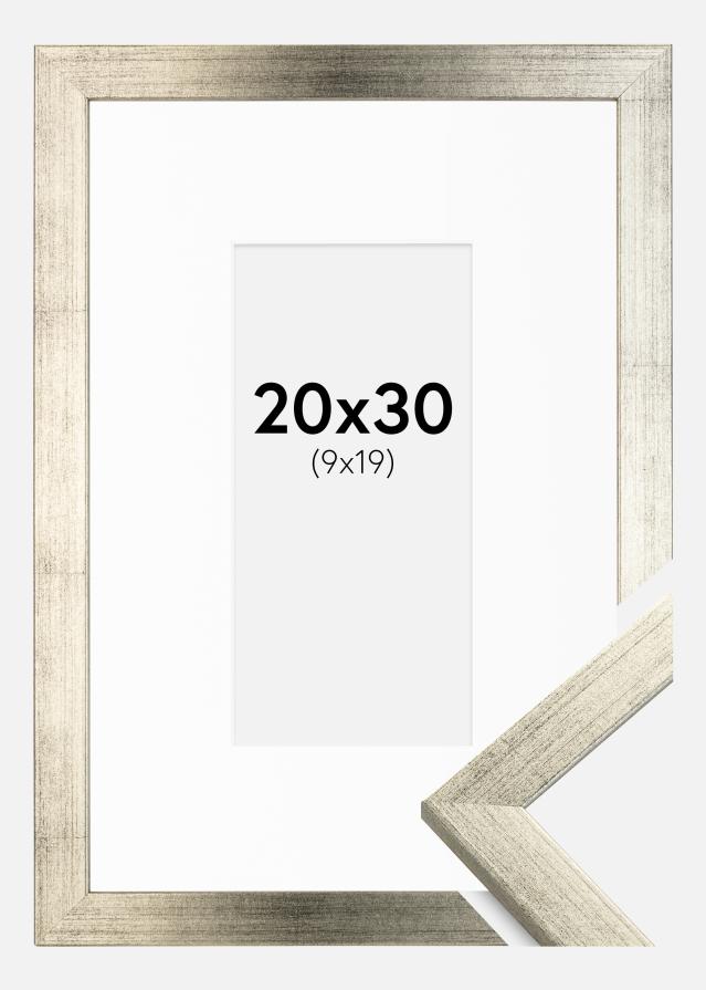 Okvir Profinjeni Srebro 20x30 cm - Paspartu Bijelo 10x20 cm