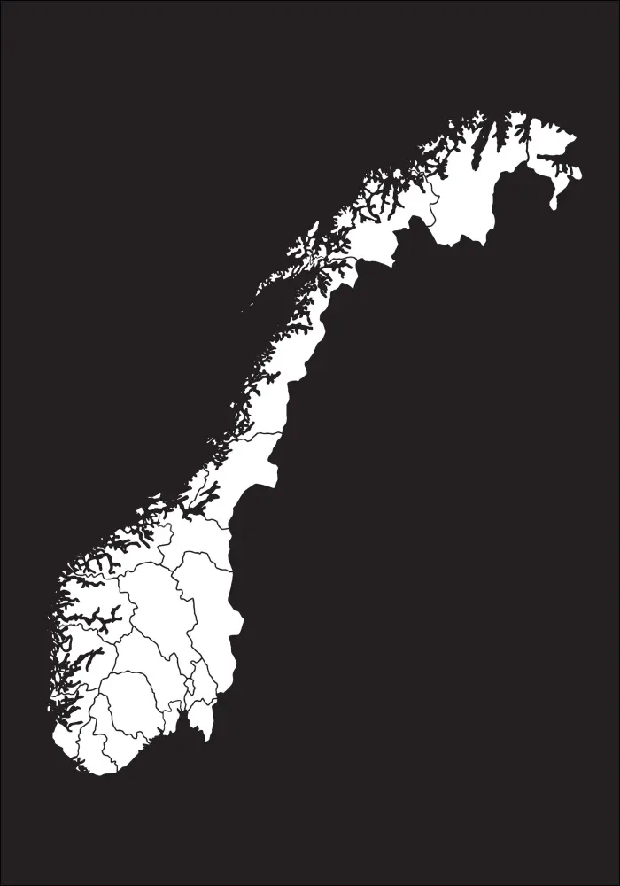 Karta - Norge - Bijelo Plakat