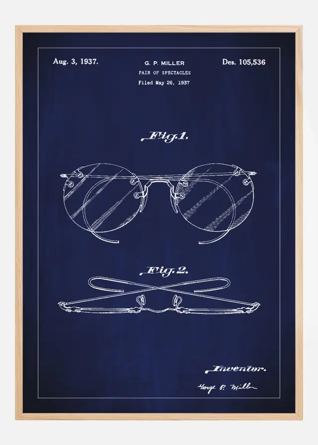 Patentni crtež - Naočale A - Plava Plakat