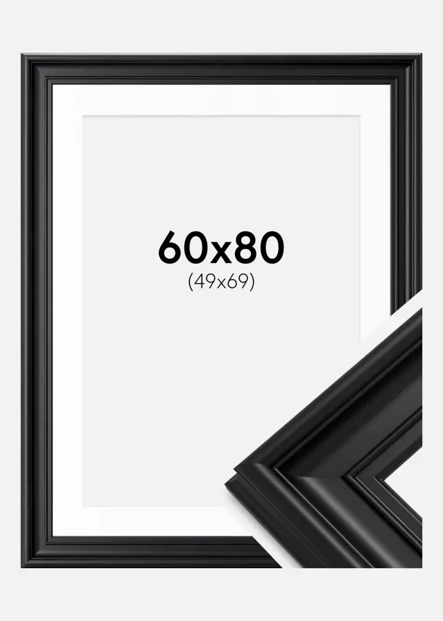 Okvir Mora Premium Crno 60x80 cm - Paspartu Bijelo 50x70 cm