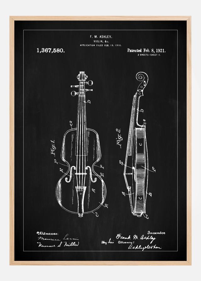 Patentni crtež - Violina - Crno Plakat