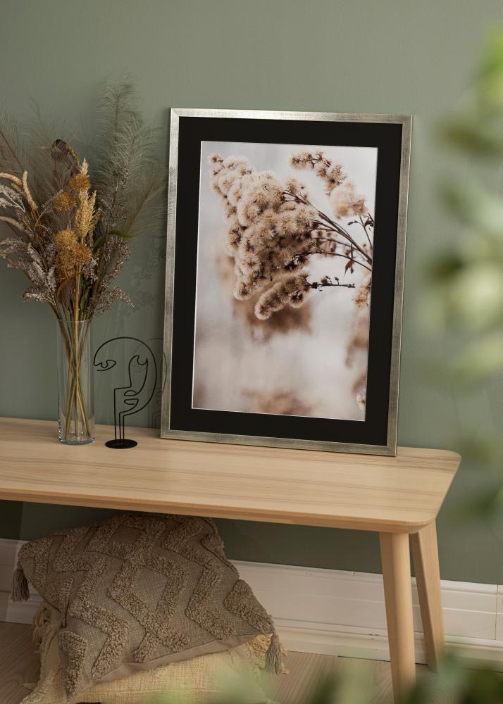 Okvir Profinjeni Srebro 18x24 cm - Paspartu Crno 13x18 cm