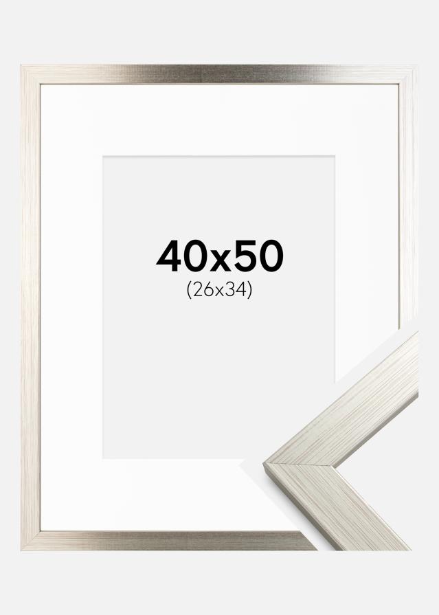Okvir Srebro Wood 40x50 cm - Paspartu Bijelo 27x35 cm