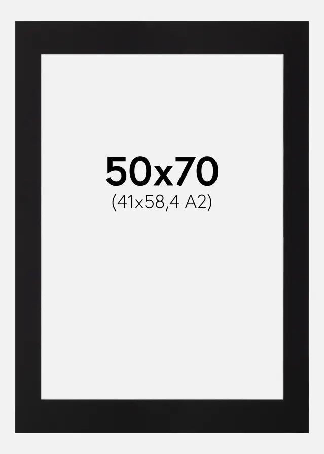 Paspartu Crno Standardni Bijeli unutarnji rub 50x70 cm (41x58,4 - A2)