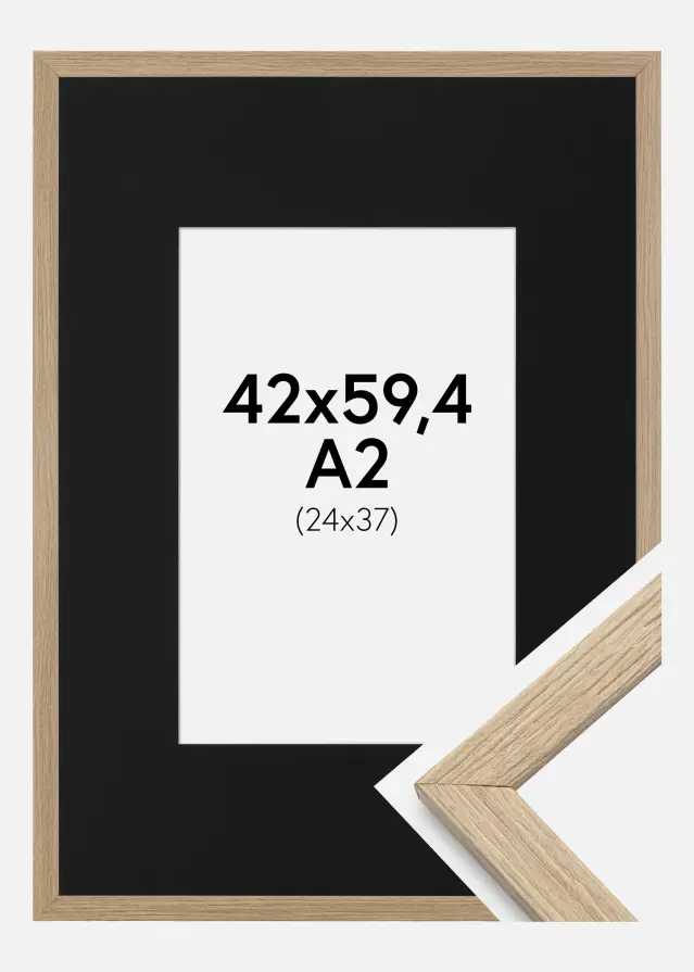 Okvir Profinjeni Hrast 42x59,4 cm (A2) - Paspartu Crno 25x38 cm