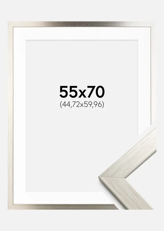 Okvir Srebro Wood 55x70 cm - Paspartu Bijelo 18x24 inches