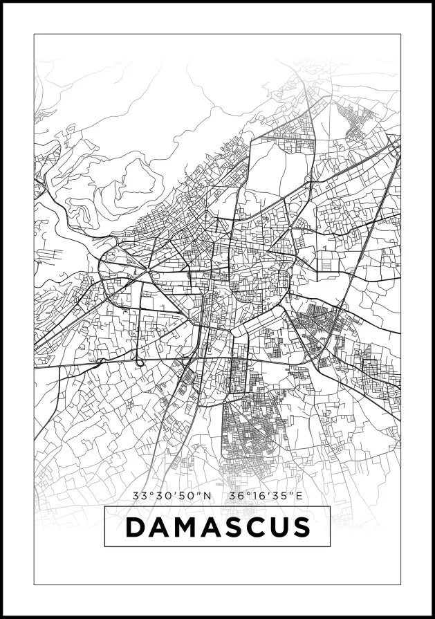 Karta - Damascus - Bijelo Plakat