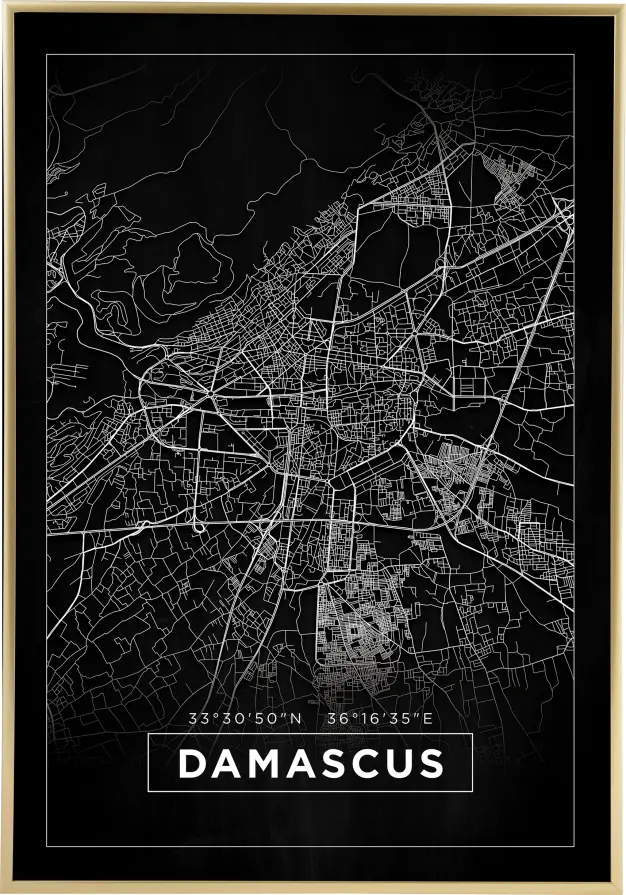 Karta - Damascus - Crno Plakat