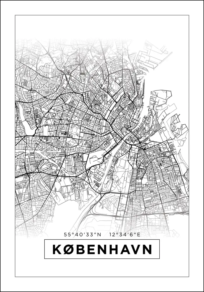 Karta - København - Bijelo Plakat