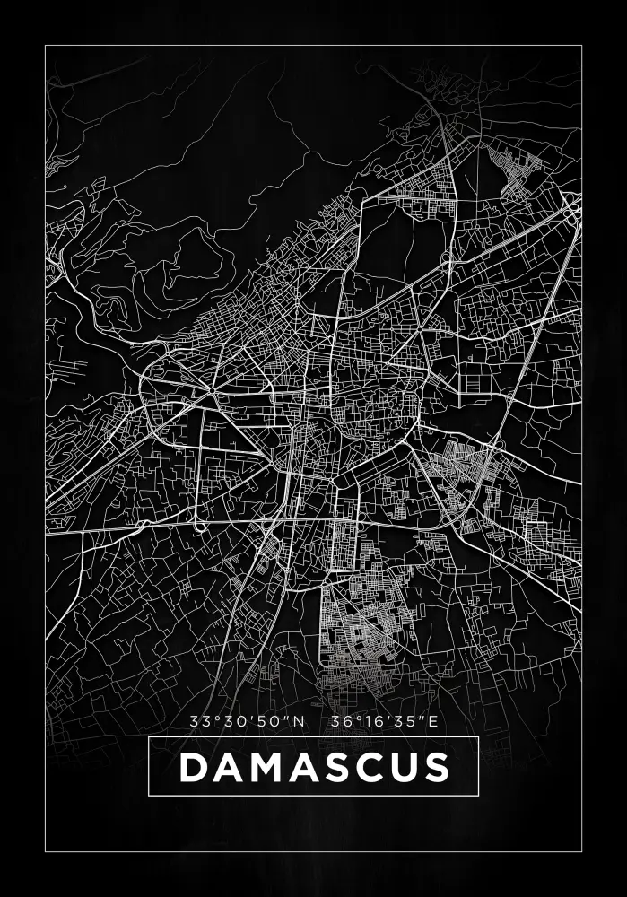 Karta - Damascus - Crno Plakat