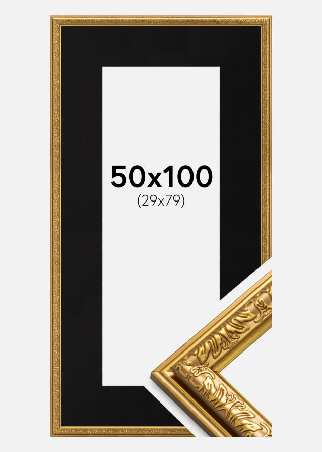 Okvir Nostalgia Zlato 50x100 cm - Paspartu Crno 30x80 cm