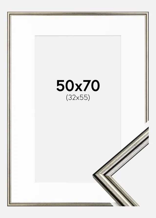 Okvir Horndal Srebro 50x70 cm - Paspartu Bijelo 33x56 cm