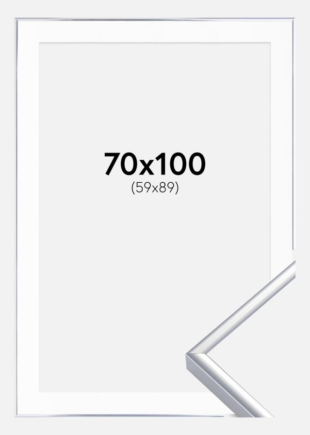 Okvir Aluminij Sjajna Siva 70x100 cm - Paspartu Bijelo 60x90 cm